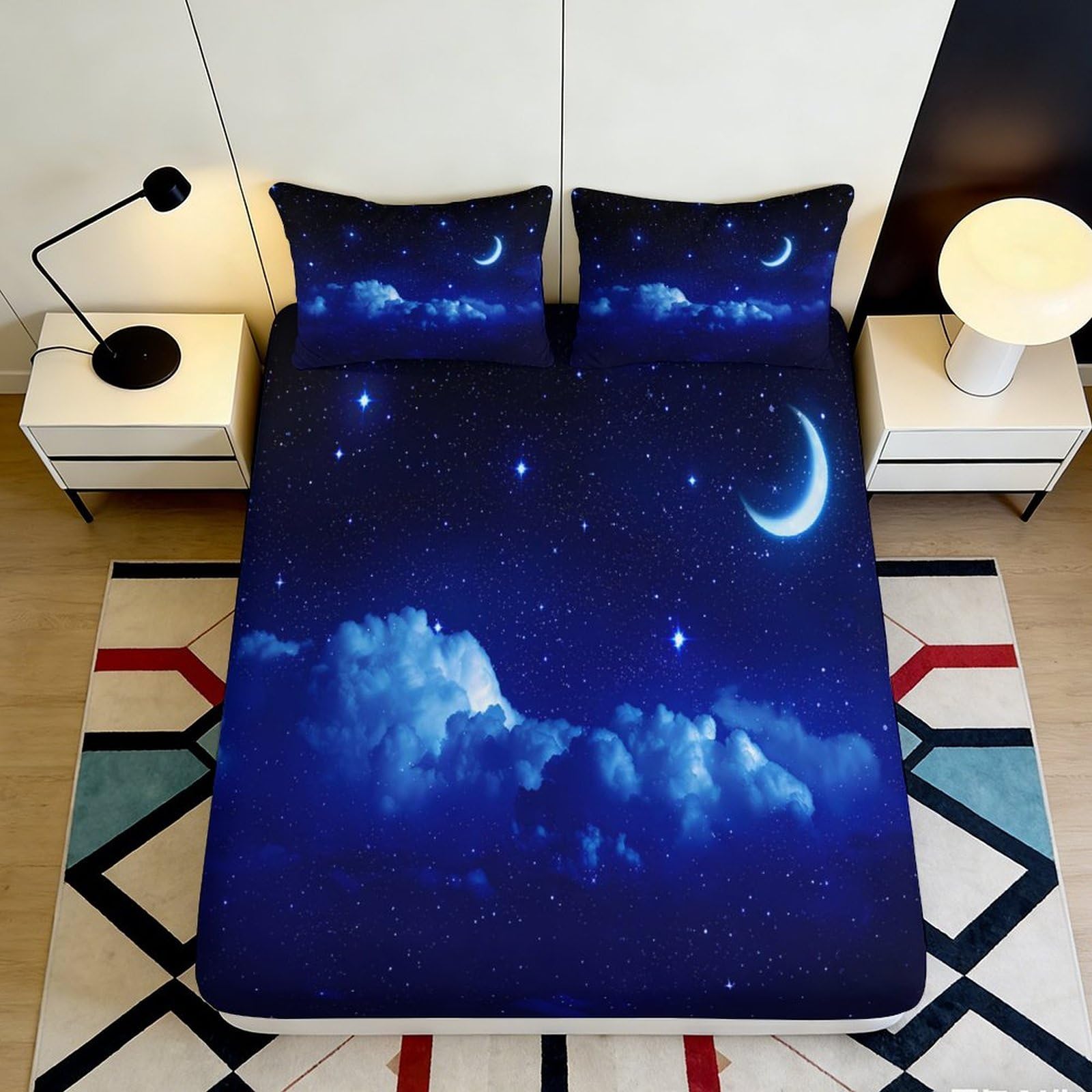 3D Printed Galaxy Starry Sky Fitted Sheet Microfiber Soft Decorative Cosmic Nebula Bed Sheet for Bedroom Dorm 90x200x25cm
