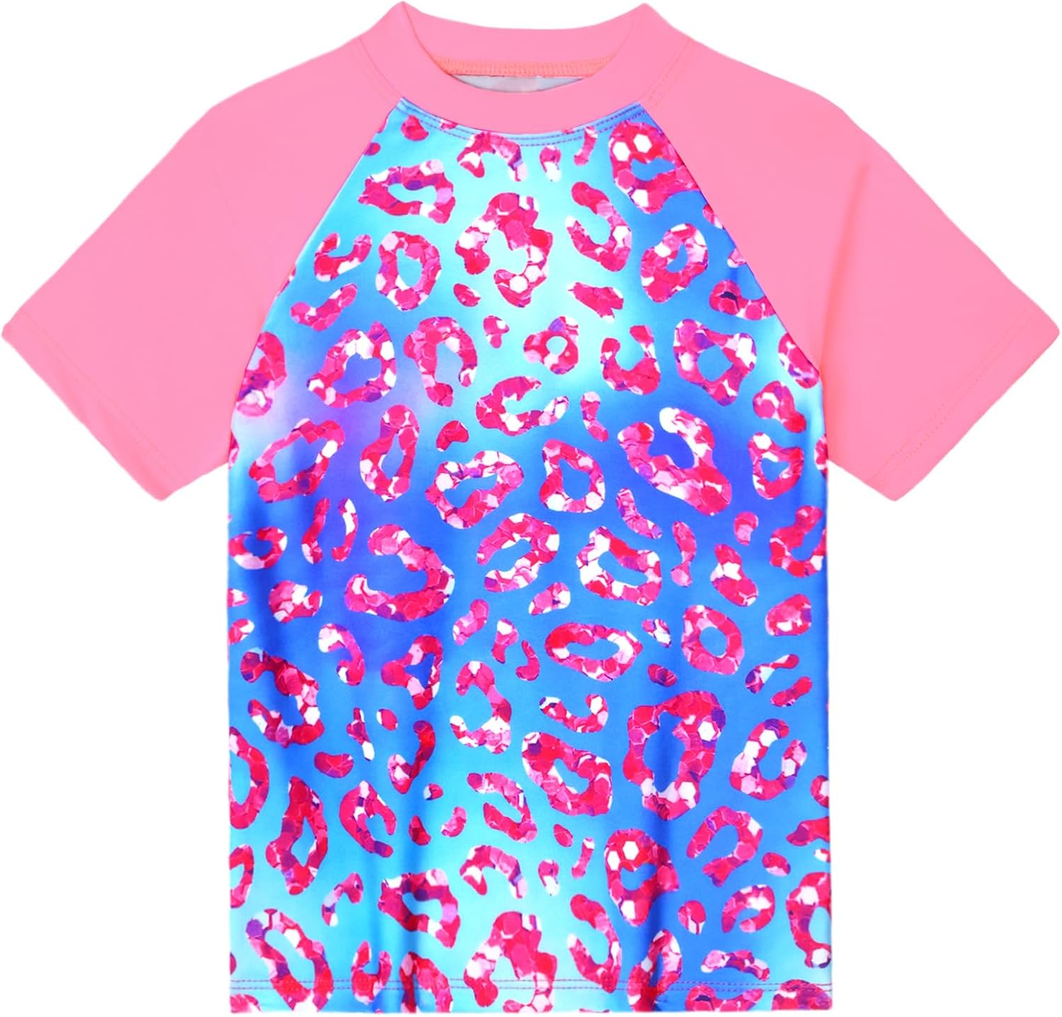 Girls Swimsuit Size 9-10 Years Old Rose Leopard Short Sleeve Bathing Suits UPF 50+ Rash Guard Set