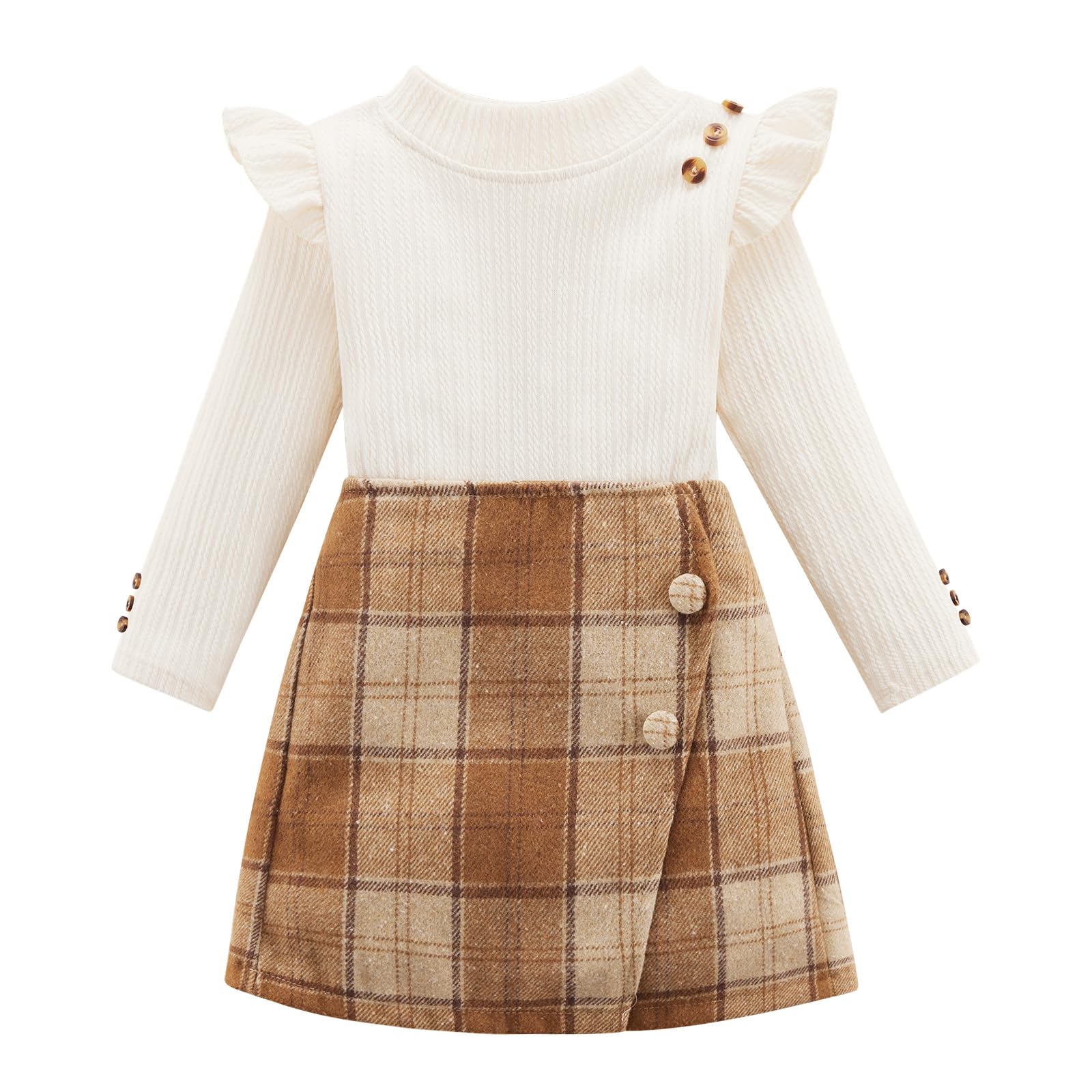 Toddler Girl Outfits Baby Ruffle Ribbed Long Sleeve Ruffle T-Shirt Top Plaid Skirt Fashion Set 3Pcs Kids Girl Fall Winter Clothes 2t 3t 4t 5t 6t