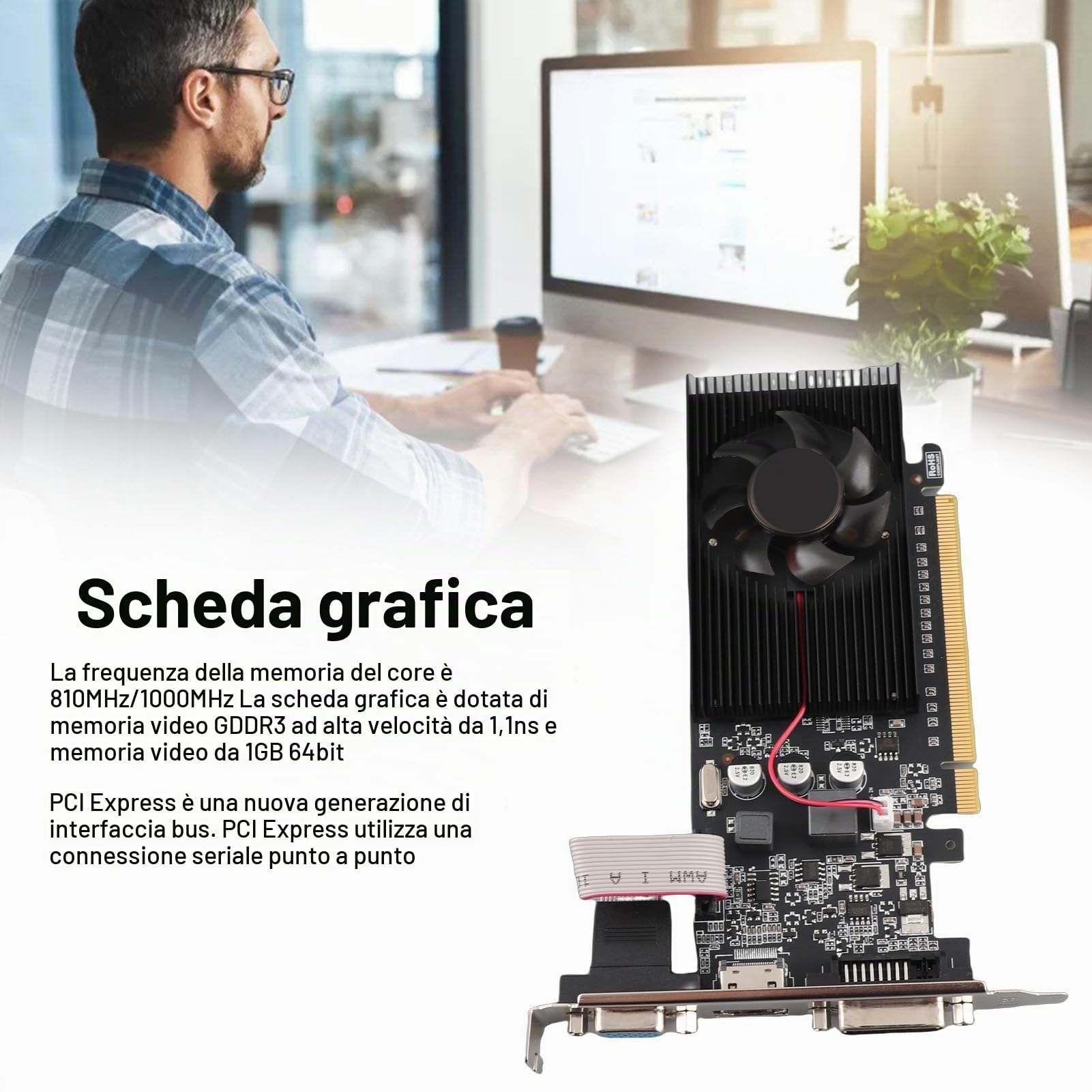Scheda Grafica di Gioco, Scheda Grafica per Computer PCI Express 810 MHz 1000 MHz 2560x1600, Interfaccia VGA DVI HDMI, per Uso Ufficio Video HD