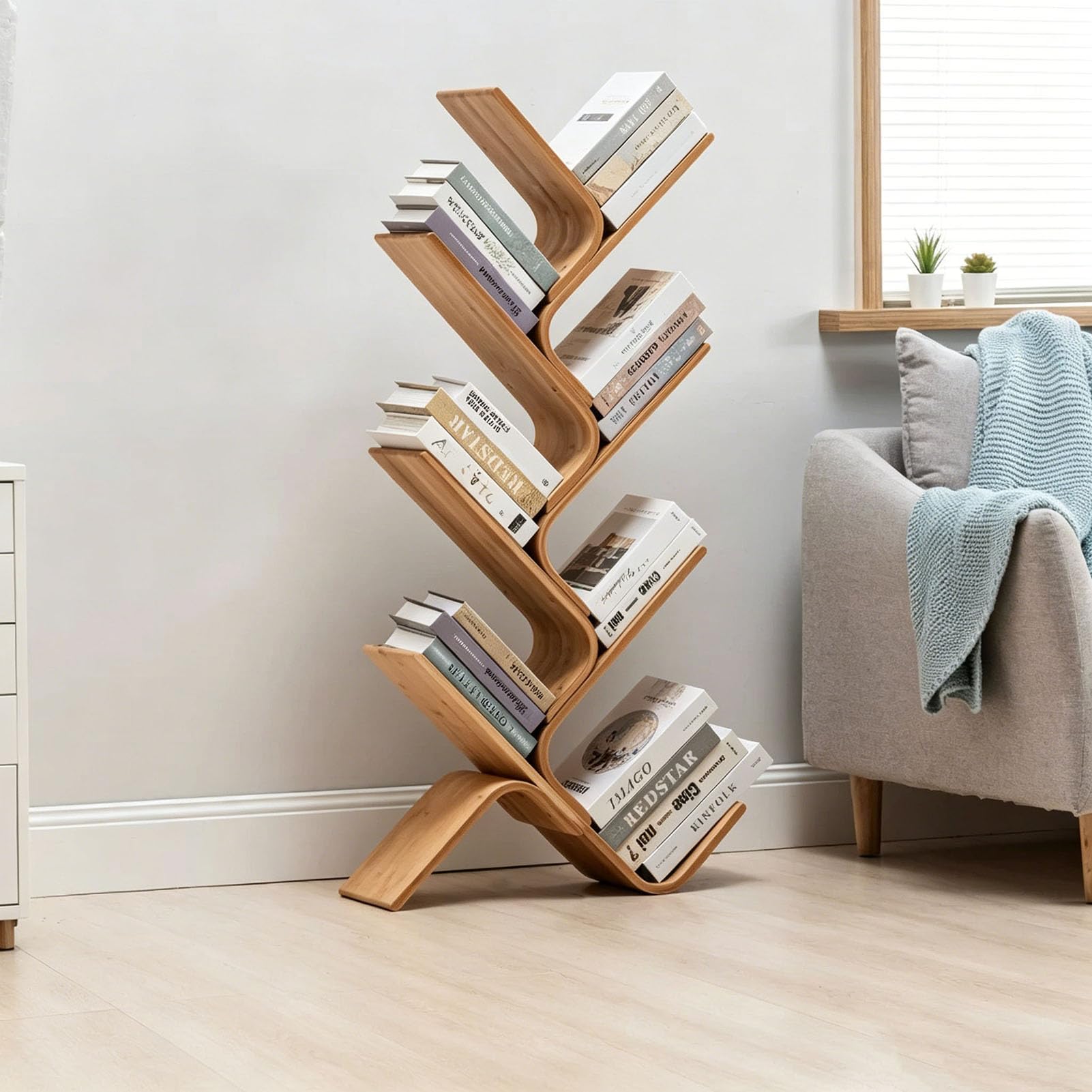 Librería de bambú TY&WJ para aprovechar rincones vacíos con una estantería vertical estable