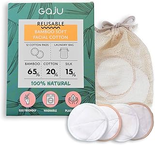 GAJU コットン パフ 繰り返し使える エコ 100%ナチュラル素材 12枚入り 約1200回分 環境に優しい 再利用可能 シルク配合 洗濯機 乾燥機対応 12枚×100回 バンブー サステイナブル プラフリー フェイシャル クレンジング ふきとり化粧水 (フェイシャルコットン)