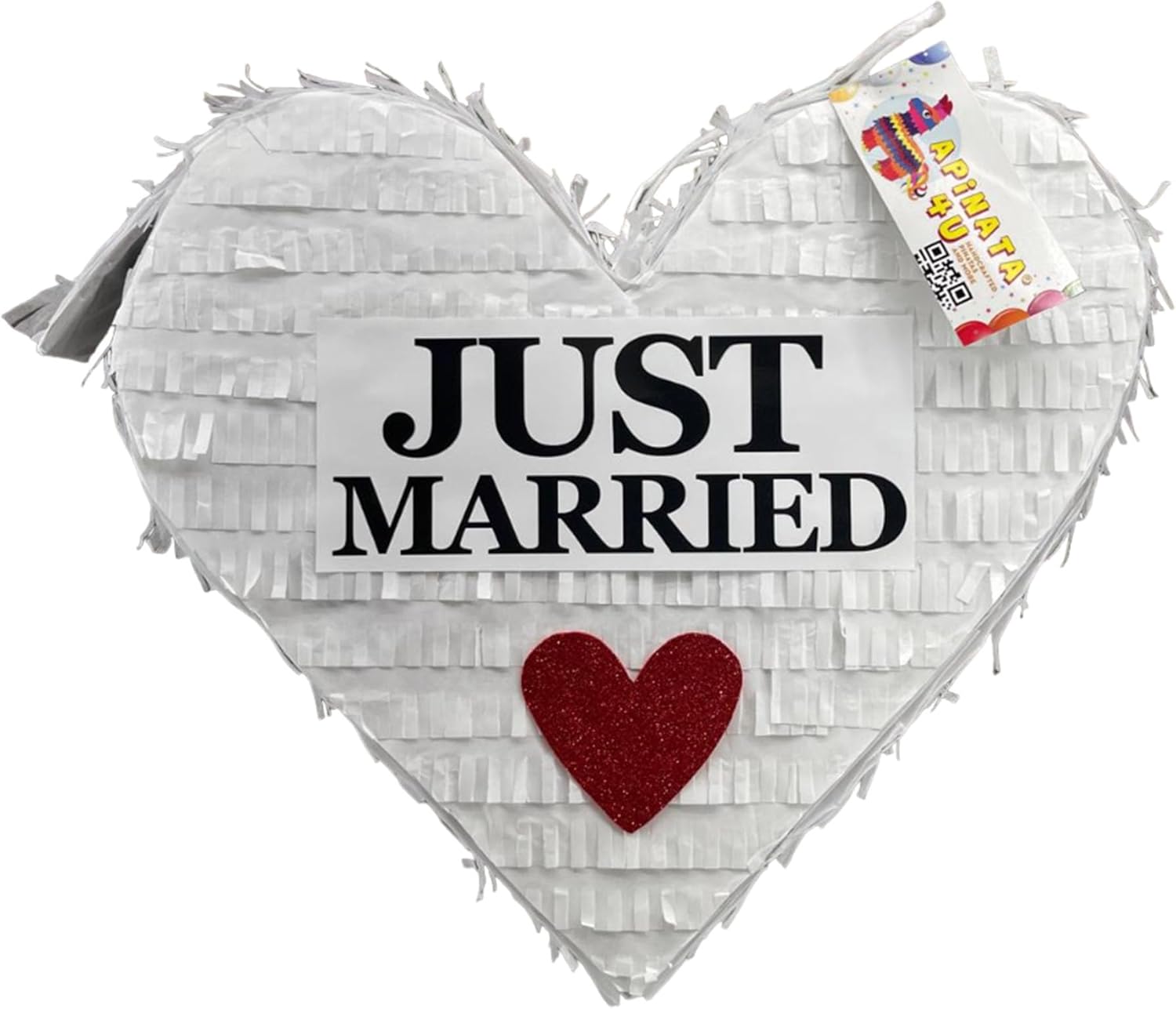 APINATA4U Just Married Heart Pinata, White Wedding Decor for Bridal Showers and Receptions, Perfect Party Favor for Weddings or Birthdays, Birthday Party Decoration, 17 X 17 X 4 Inches
