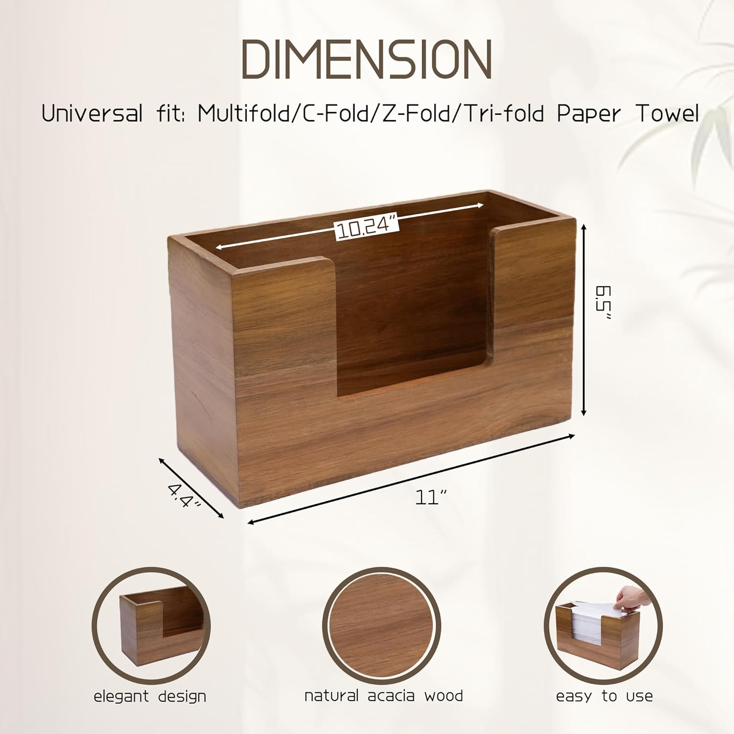 Acacia Wood Paper Towel Dispenser, Wooden Napkin Holder, Paper Towel Holder for Bathroom, Kithchen, and Office, Multifold C-Fold, Z-Fold, Trifold Paper Hand Towel Dispenser - Image 2