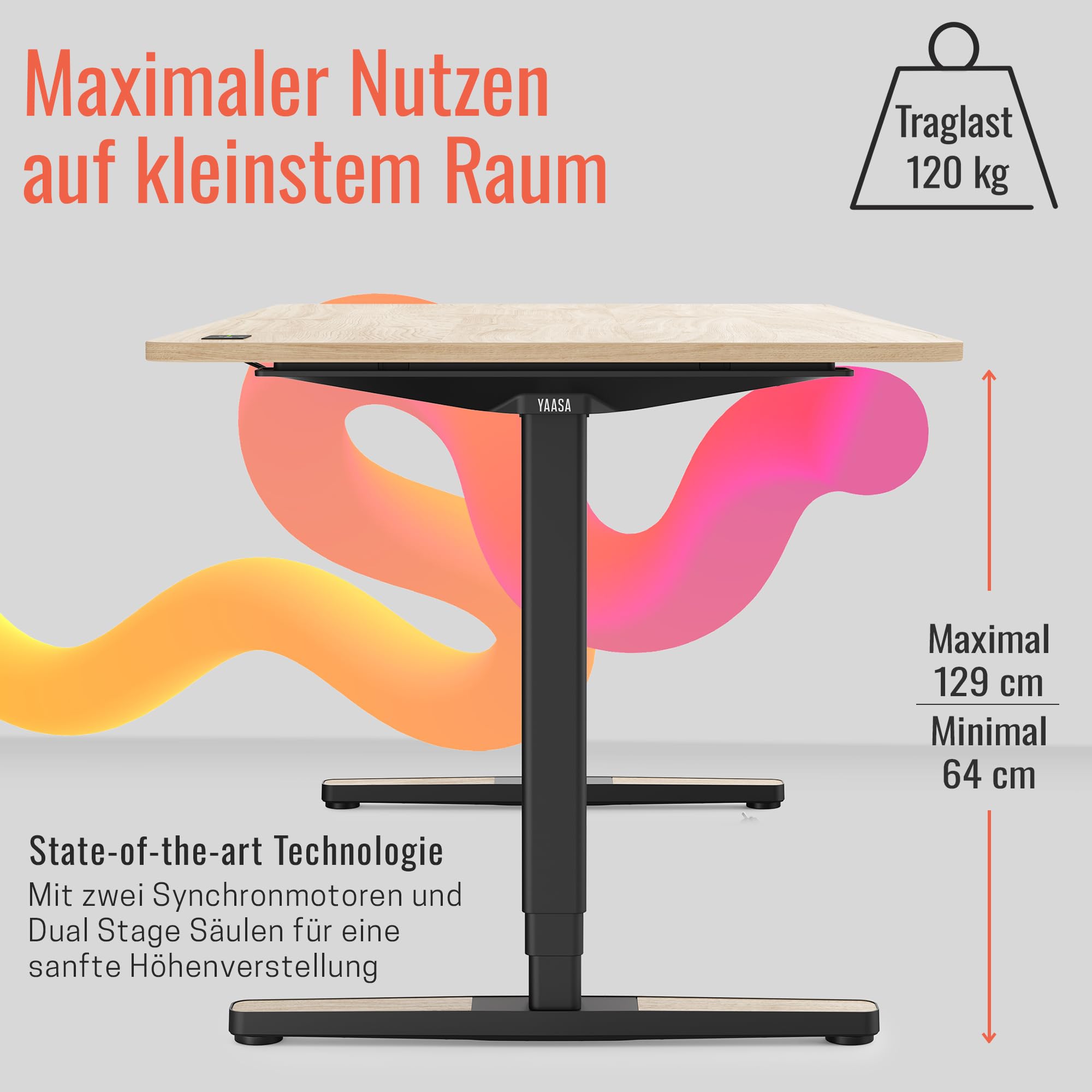 Yaasa Desk Pro 180x80cm, Schreibtisch höhenverstellbar für Büro Homeoffice | Abgerundete Tischplatte mit integriertem ErgoTouch-Handschalter: 9 Memory-Positionen, Automatikfahrt, Schreibtisch für Büro