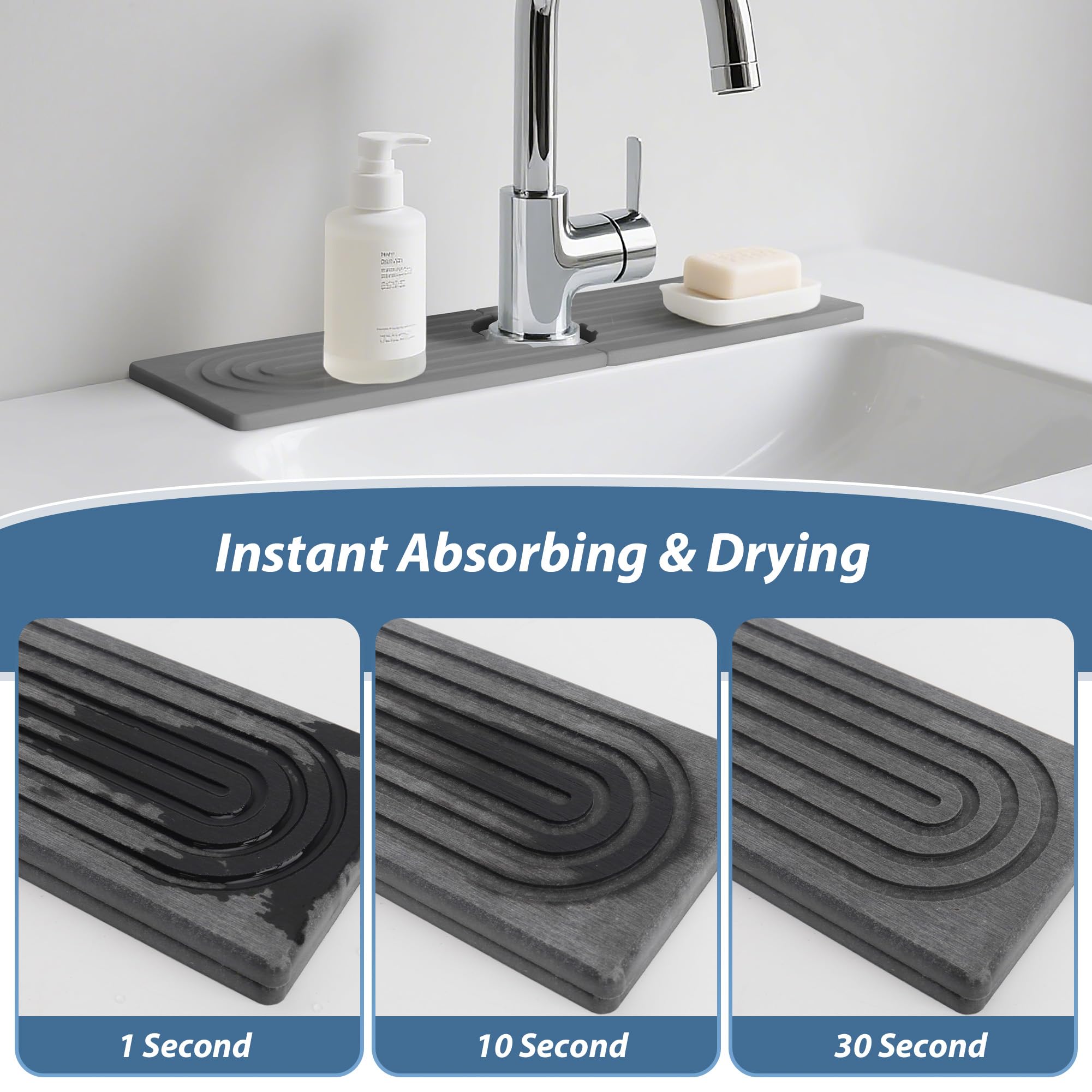 Volminex Diatomite Faucet Mat for Kitchen Sink Stone Sink Splash Guard Mat, Fast Drying Stone Handle Drip Catcher Tray - Image 3