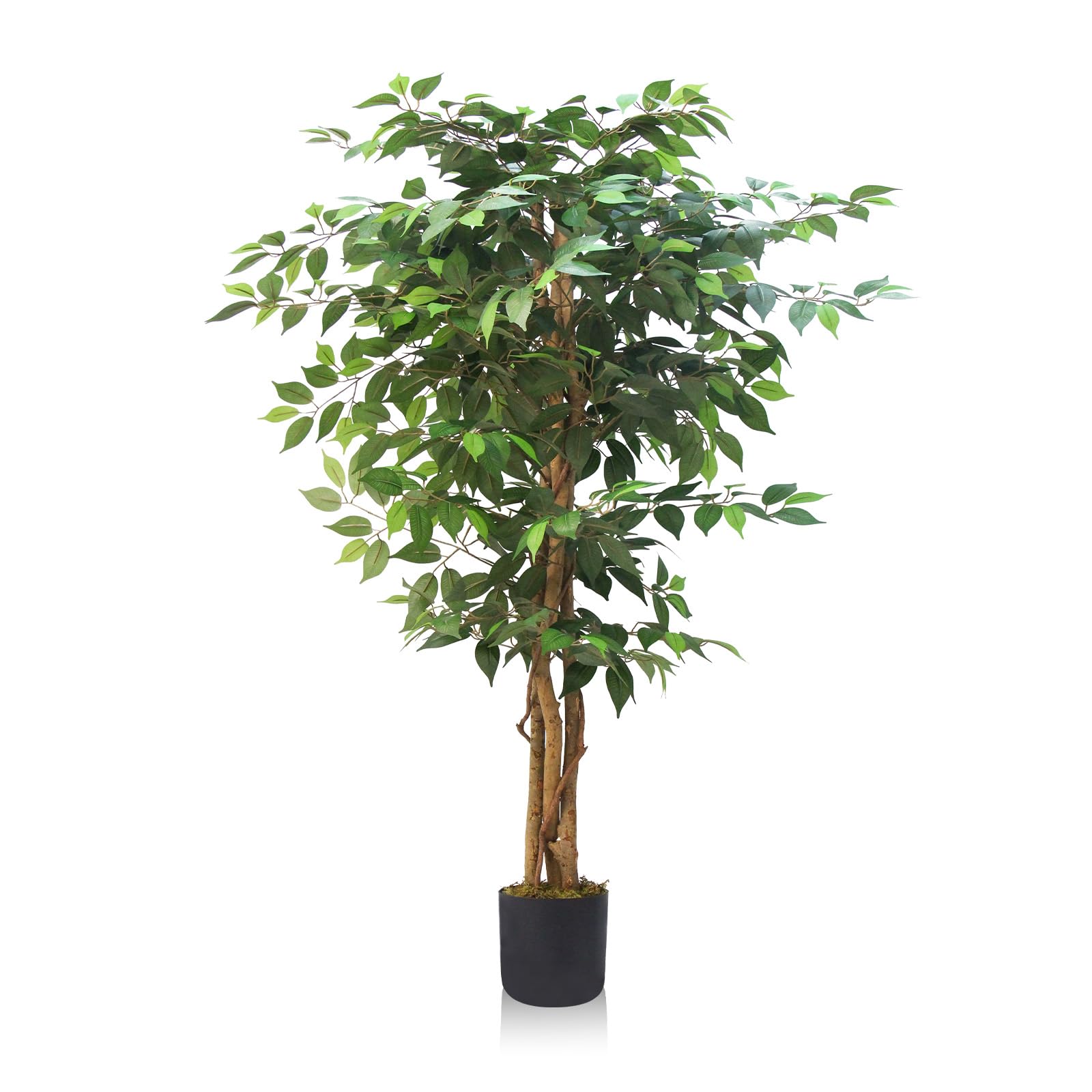 150cm Kunstbaum Ficus, Kunstpflanze Groß mit Naturholz-Stamm wie echt für Wohnzimmer, Büro, Garten, Balkon & Terrasse
