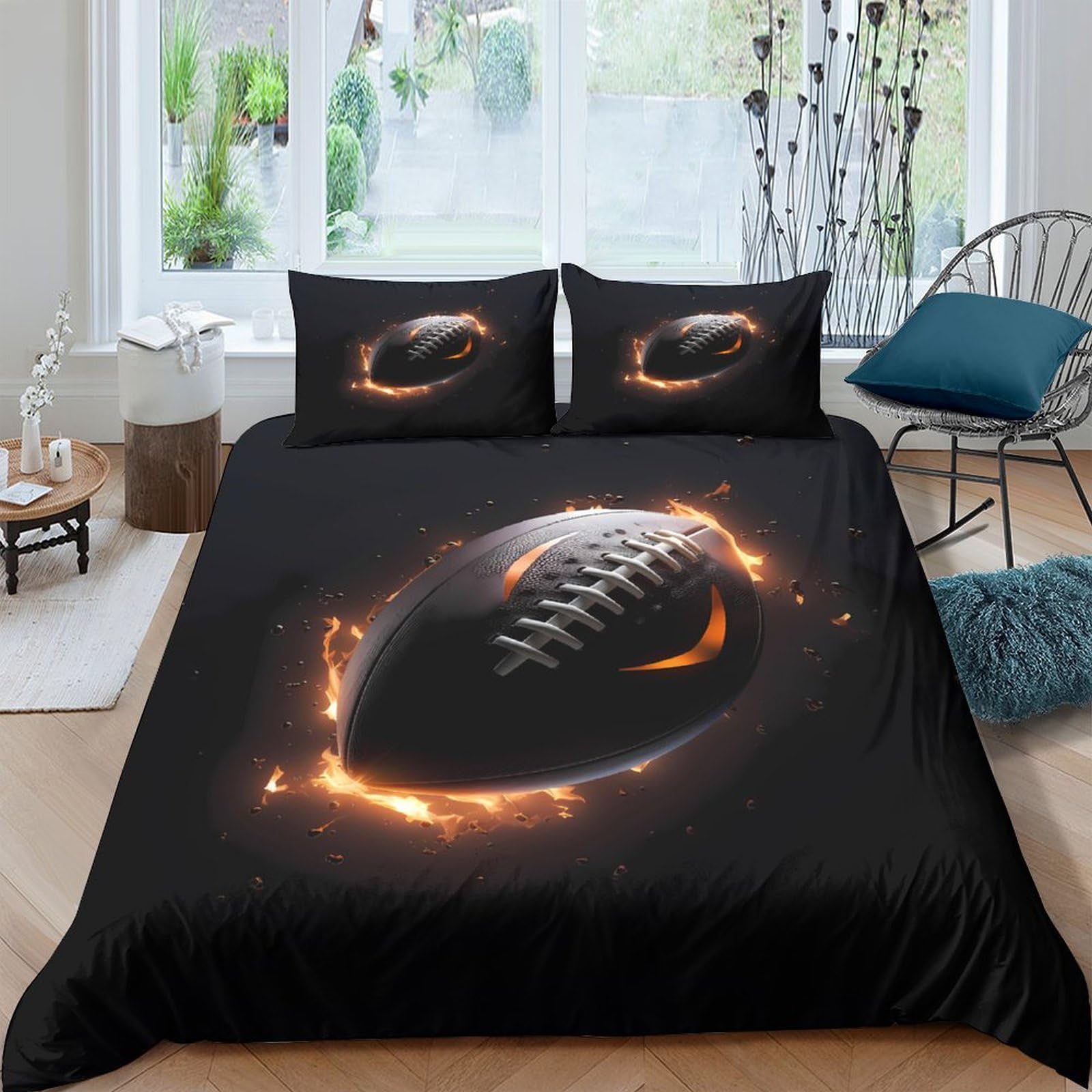 Ctjqhvkz Style-8 3D Printed Fire Football Fitted Sheet Microfiber Soft Dark Sports Bed Cover For Bedroom Guest Room Decor Protection Single（135X200cm）
