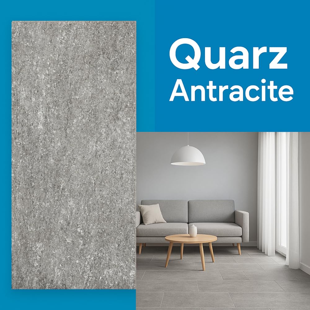 FORTUNATO Piastrella Interni Gres Porcellanato Rettificata Serie Quarz Antracite Finitura R10 Spessore 10 mm 30x60 cm (Antracite, 1,08 m²)