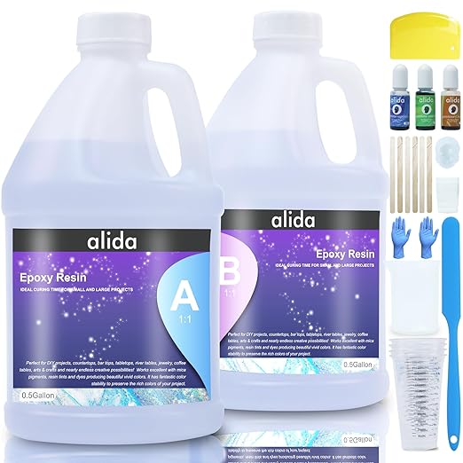 alida 1 Gallon Crystal Clear Epoxy Resin, Resin Epoxy Table Top, No Yellowing & No Bubbles, Self Leveling 1:1 Mix...