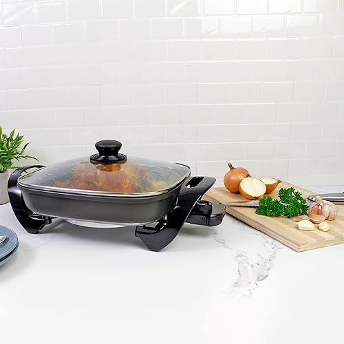 Miniatura 2 de Sartén Eléctrica Antiadherente Con Tapa De Vidrio 12x12" Gris Acero Inoxidable