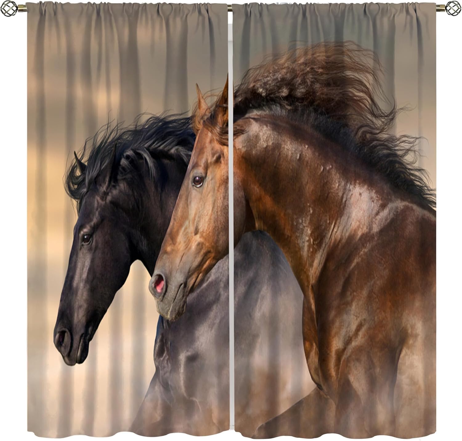 Rideaux Occultants Cheval pour porte-fenêtre et cuisine, ambiance nature moderne 183x214 cm