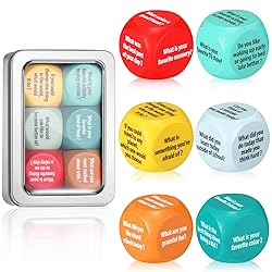 Simgoing 6 Pcs Conversation Cube Back to School Ice Breaking Supplies Table Talk Topic Cube Social Emotional Learning Activities Wood Conversation Starter Dice with Tin Box for Kid Counselor Therapist