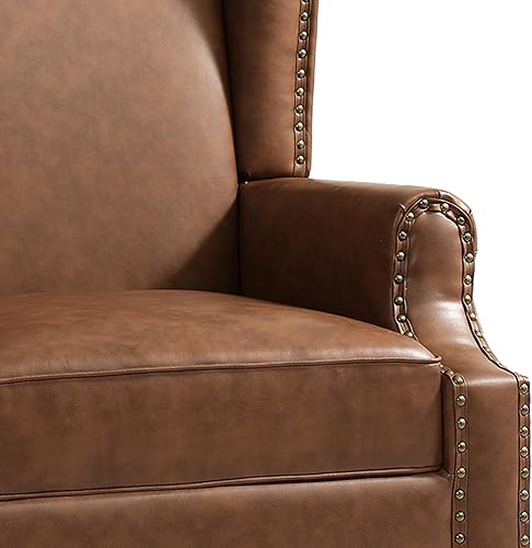 Miniatura 9 de UIXE Silla de cuero sintético con respaldo alto, sillón tapizado para sala de estar, silla con brazo retro con respaldo de ala, ribete de cabeza de