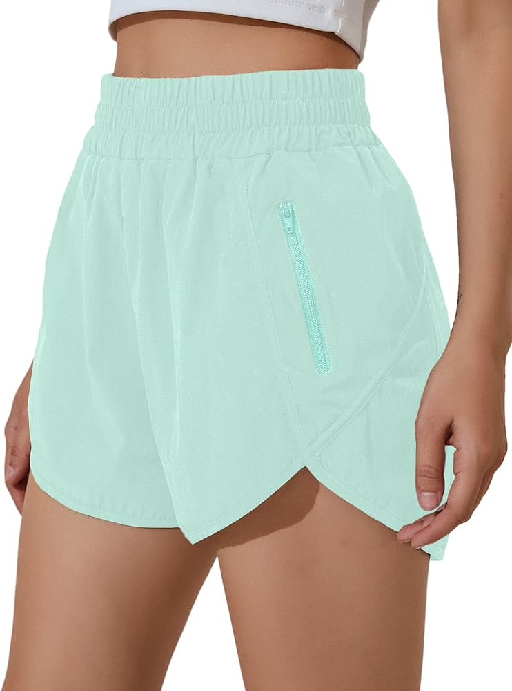 BMJL Women's Running Shorts Elastic High Waisted Shorts Pocket Sporty