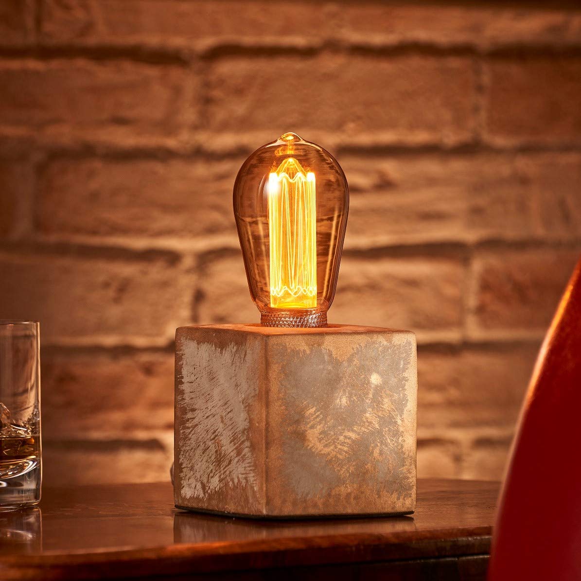 Auraglow Mysa Modern Contemporary Bronzed Effect Stone Cement Cube Bedside Desk Table Lamp/Light - with ST64 LED Bulb