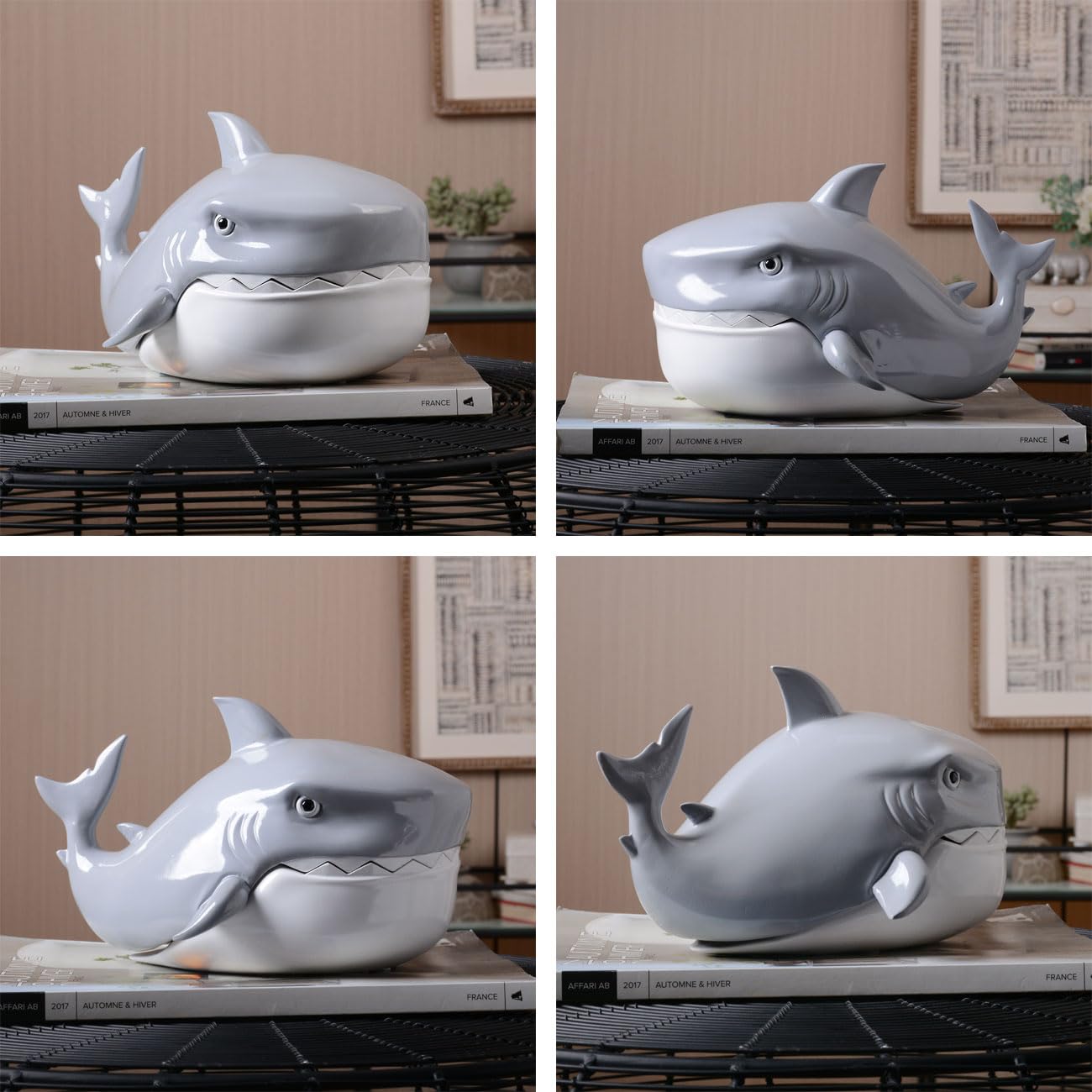 HAUCOZE Boite Biscuits Boîte à Bonbons, Requin Sculpture Océan Statue Moderne Sculpture Cadeau Objet Decoratif pour Cookies Stockage 26cm