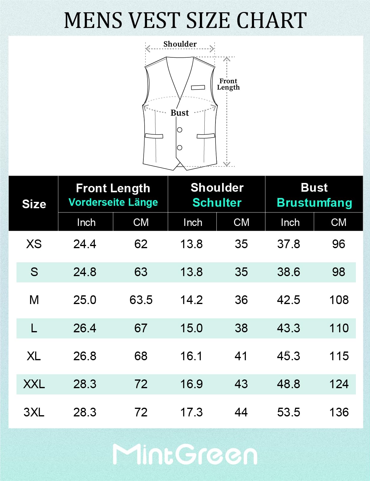 mintgreen Gilet Costume Homme Gilet de Costume de Mariage uni à col en V Coupe Slim Boutonnage Simple