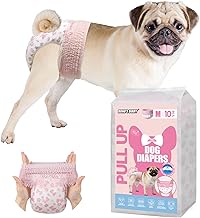 Dono Disposable Pull It Up Female Dog Diapers, 360° Stretchy Waist Puppy Diapers, Super-Absorbent Doggie Diapers with Rapid-Dry Technology Leak-Proof Design for Doggy in Heat Period, M 10 Pcs