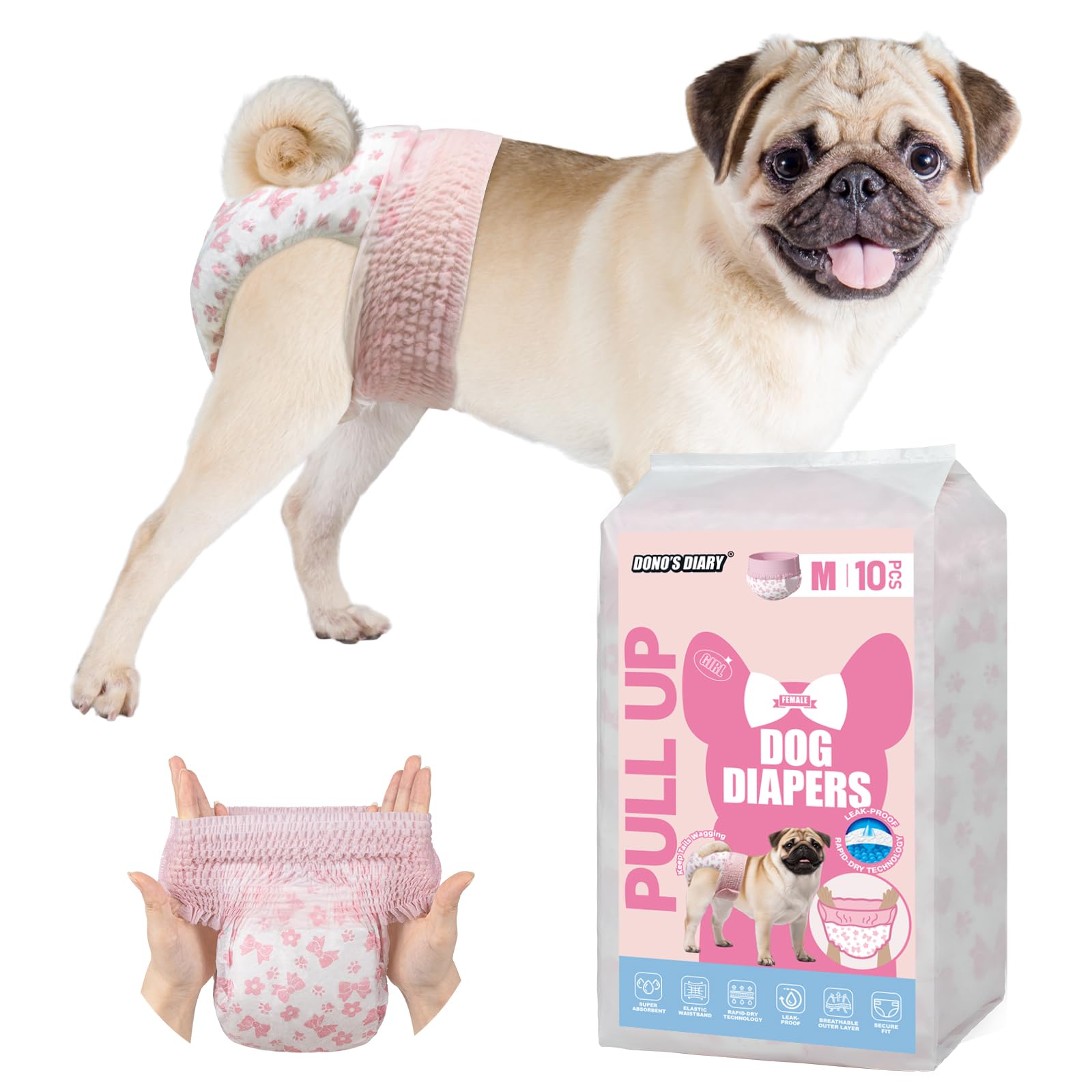 Dono Disposable Dog Nappies Female, 40 pieces, Dog Diapers for Dogs in Heat Puppy Nappy, Dog Pull-up Pants, cat nappies