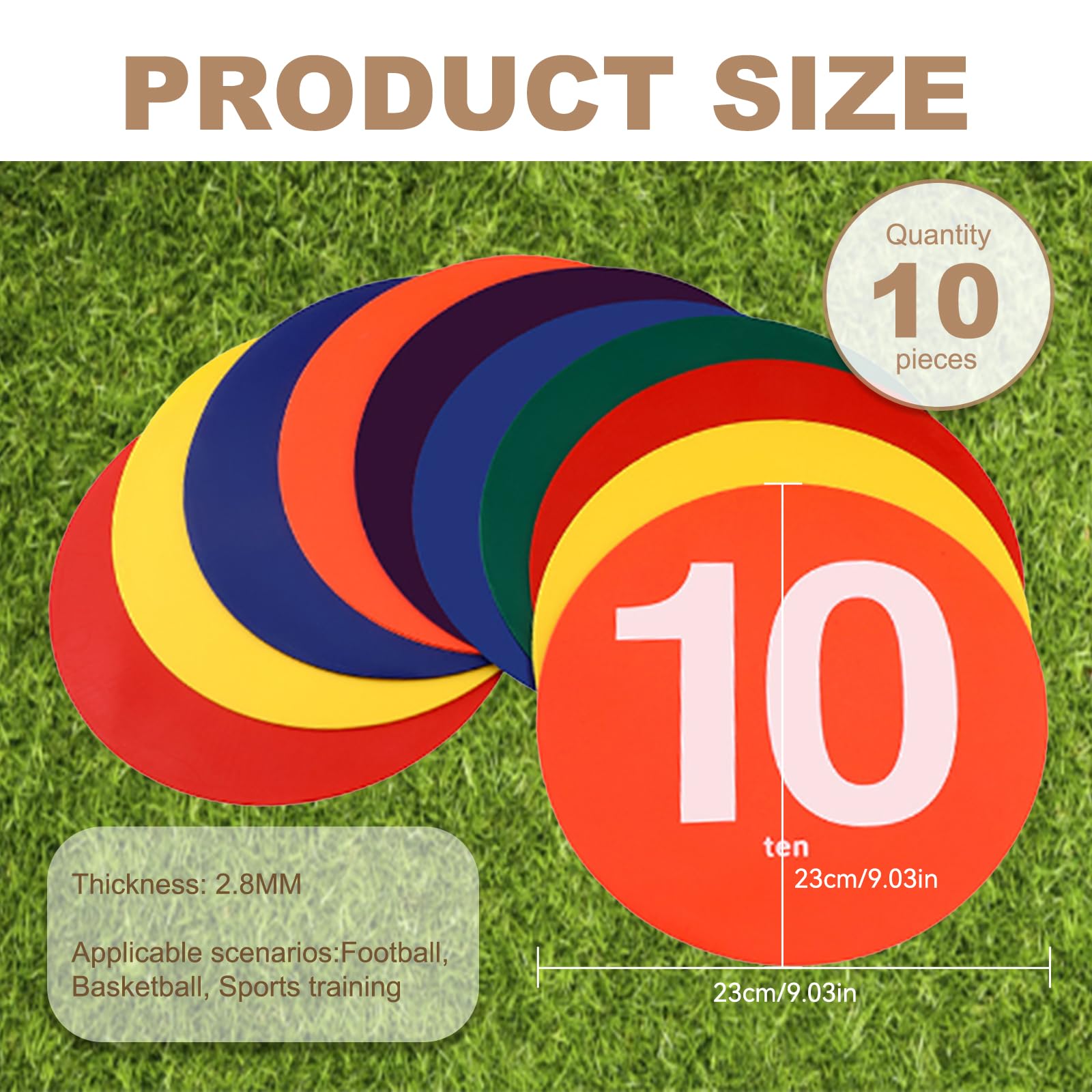 RoseFlower Marqueurs à Disque Plat (Lot de 10) - Mélange de Couleurs, Numérotés de 1 à 10, Adaptés Aux Activités de Plein Air de la Maternelle, à L'équipement D'entraînement de Football