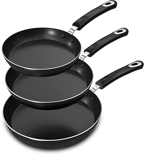 Utopia Kitchen Nonstick Cookware 3 Piece Omelette Pan Skillet Set, Nonstick Frying Pans with Induction Bottom, 8, 9.5 & 11 Inches Frying Pans with Bakelite Handles, PFOA Free, Grey - Grey-Black
