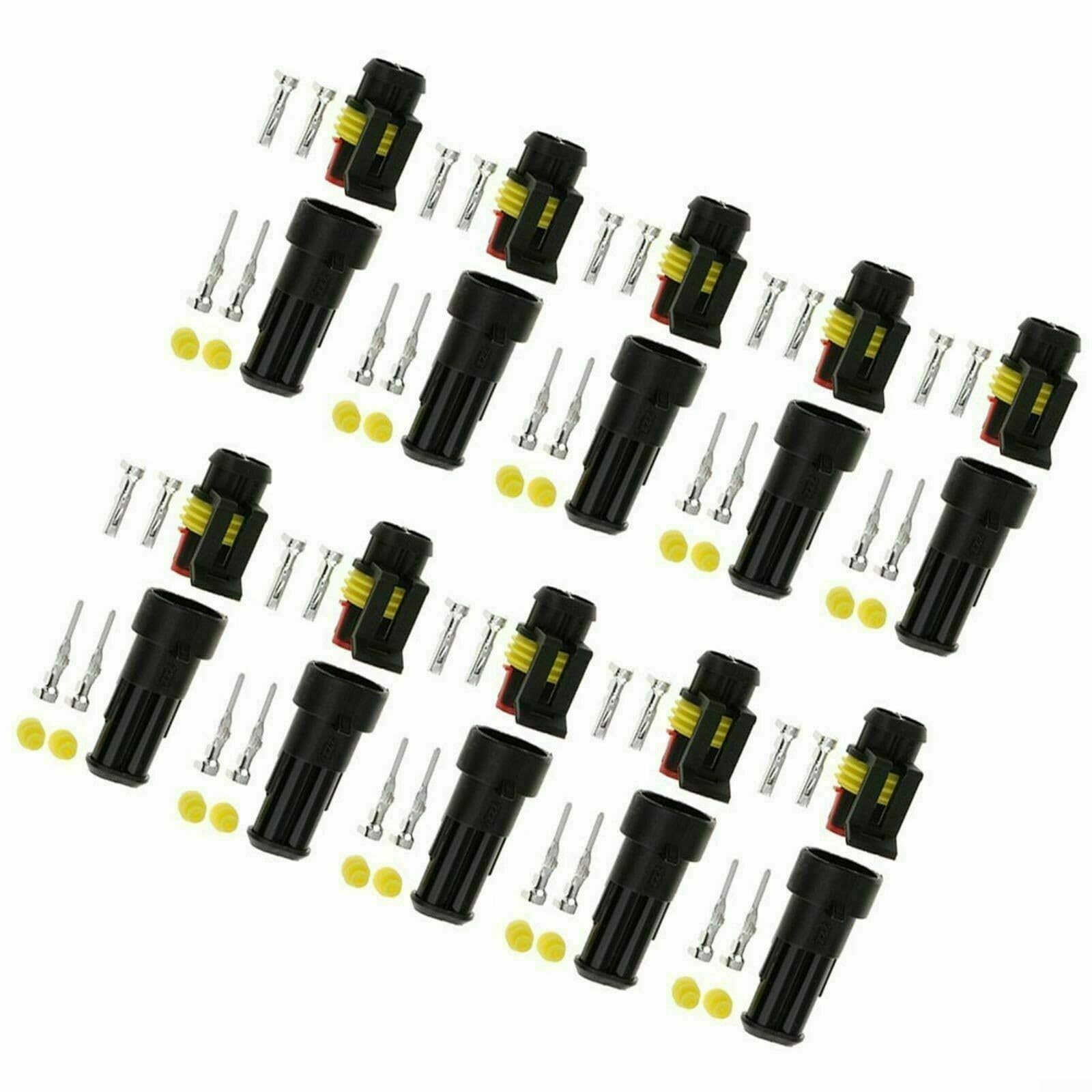 Kit di connettori a 2 poli (10 paia) per auto, moto, barche e roulotte, impermeabile, compatibile con cavi da 0,75 a 1,50 mm², 14 A/24 V, alloggiamento in plastica con contatti in rame