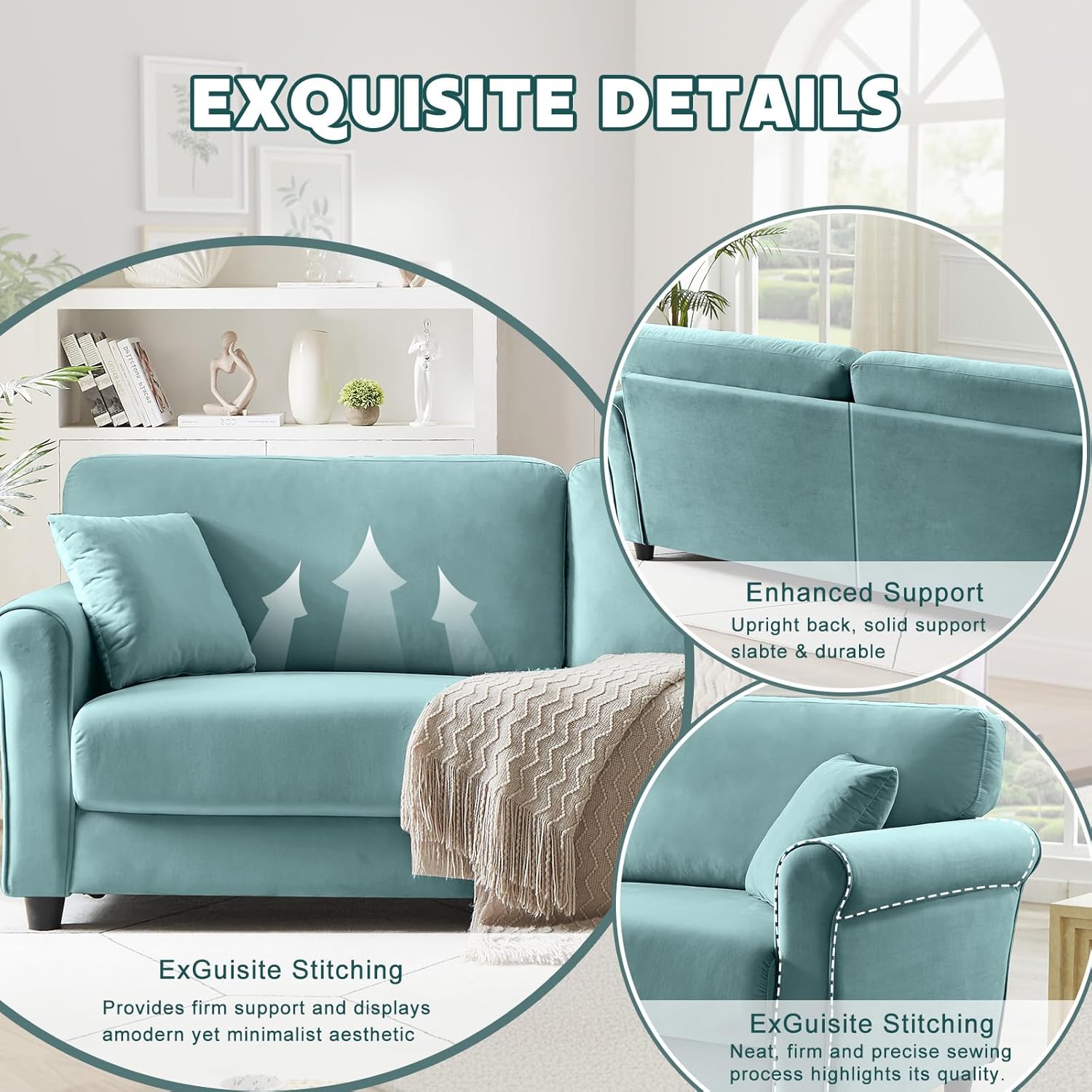 Modern Loveseat Sofa for Living Room,Love Seat with 2 Seater,Velvet Loveseat Sofa,Small Couch for Living Room,Bedroom,Office and Small Space(Light Blue)