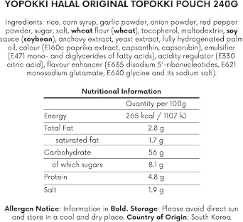 Yopokki Halal Original Tteokbokki Pouch 240g – Instant Chewy Korean Topokki Rice Cake Snack