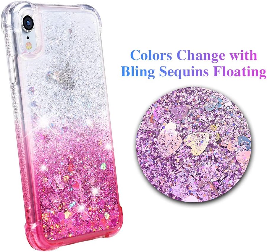 Ruky Case for iPhone XR Glitter Case, Gradient Quicksand Series TPU Bumper Cushion Reinforced Corners Protective Bling Liquid Girls Women Case for iPhone XR 6.1 inches, Gradient Pink
