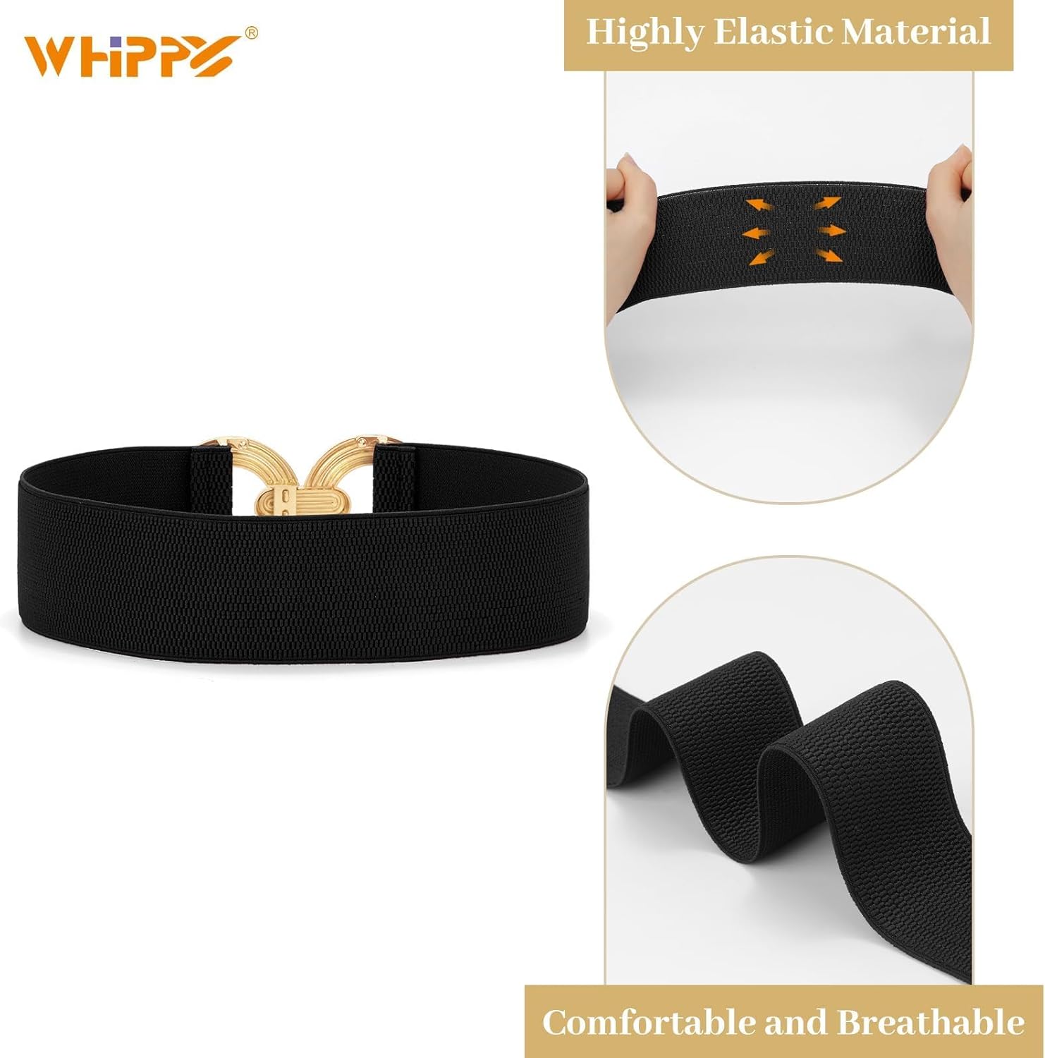 WHIPPY Women Wide Elastic Waist Belt Fashion Hollow Out Round Gold Buckle Stretchy Belt Waistband for Ladies - Image 4