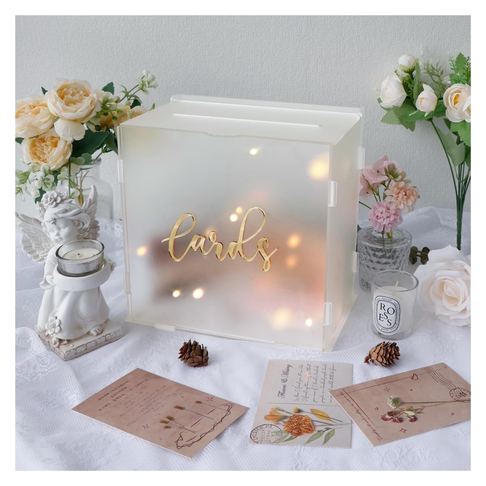 Urne Mariage Boîte à Cartes de Mariage en Acrylique givré, Grande boîte à Cartes Cadeaux for réception de Mariage, fête de Remise de diplôme
