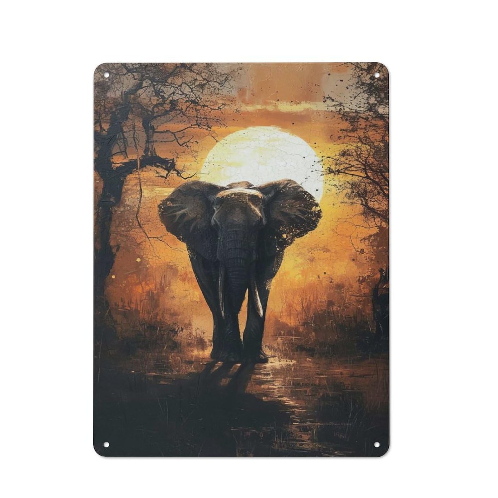 Junmoney Style-1 Vintage Metal Sign 40X30cm Featuring Sunrise Elephant Majesty For Pub Or Café, Wall Decor For People Reorganising Pub And Café