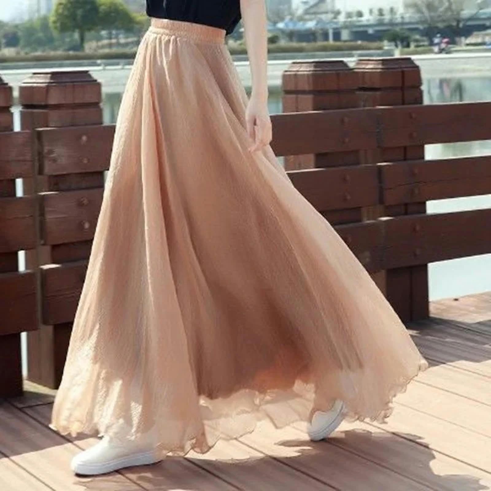 Gonna Lunga Donna Gonne Lunghe in Chiffon A Vita Elasticizzata da Donna Gonna Fluida