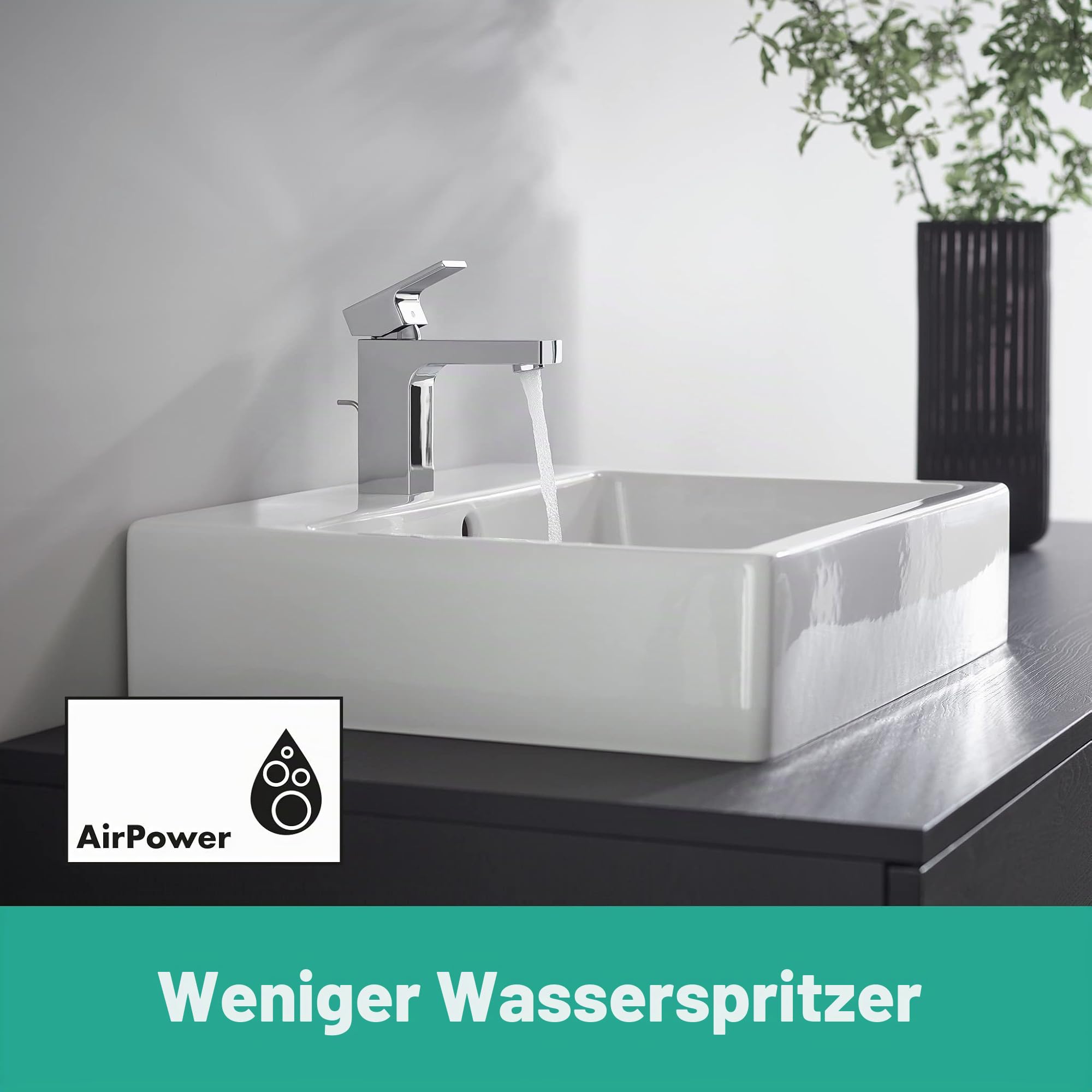 hansgrohe Vernis Shape - Waschtischarmatur mit Zugstangen-Ablauf, Wasserhahn Bad mit Auslauf Höhe 95 mm, Mischbatterie Waschbecken wassersparend (EcoSmart), Chrom, 71561000