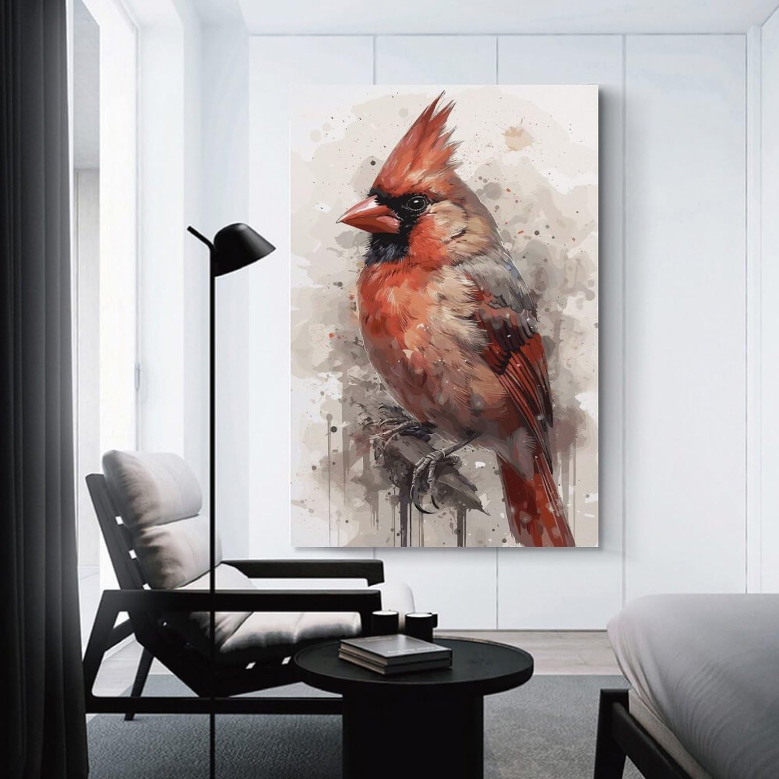 Junmoney Canvas Wall Picture Cardinal Watercolor Painting, 24x36inch(60x90cm), for Gallery Wall Decor And Room Displays, Decorative Artwork with Flexible Styling