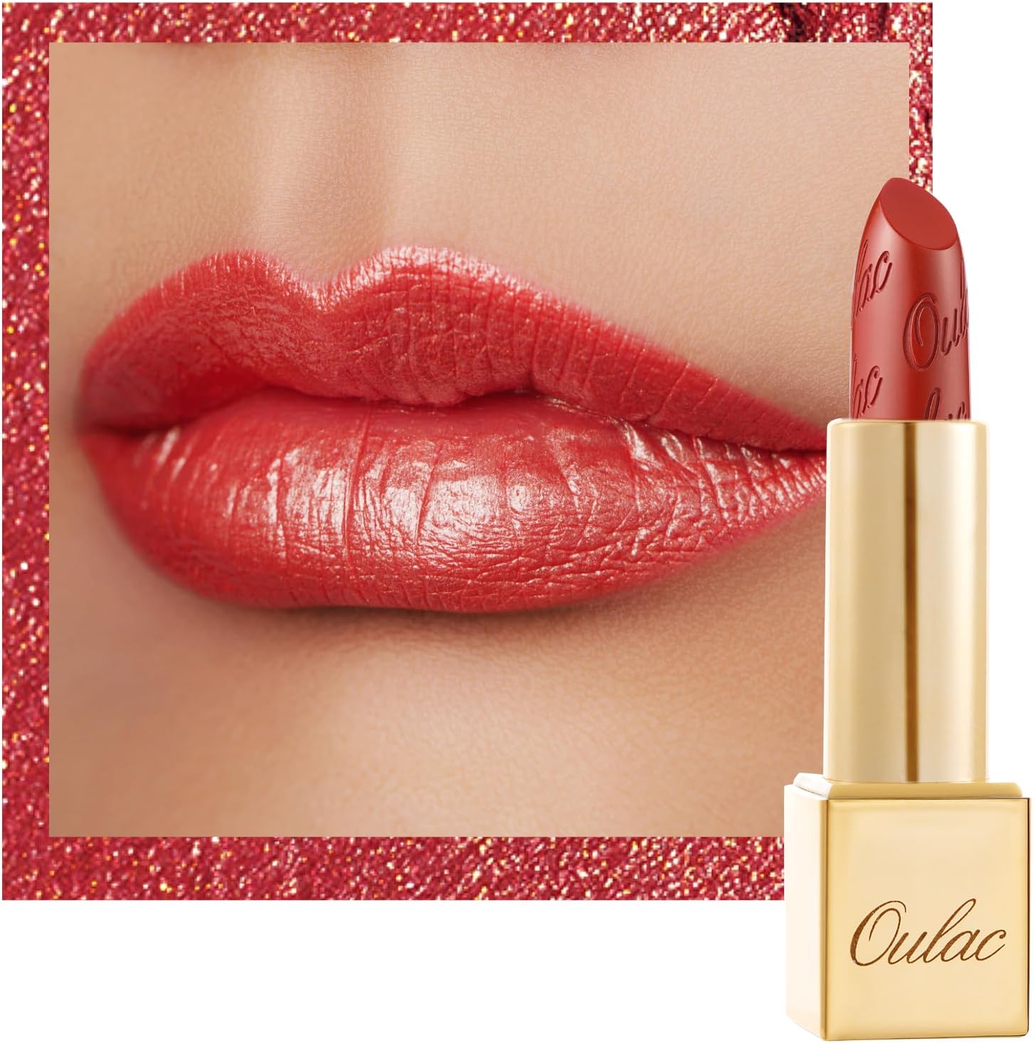 Orange Red Lipstick for Women with Metallic 3D Shine Lightweight Hydrating Formula, High Impact Lip Color, Vegan Beauty, Full Coverage Lip Makeup, Christmas Gifts for Women, Dangerous(02)