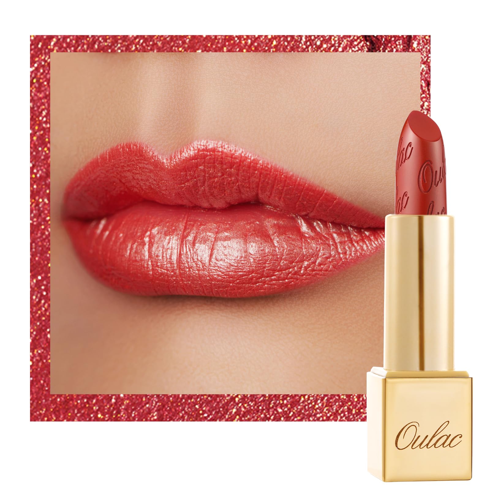 OULAC Lippenstift Mit Glitzer Feuchtigkeitsspendende und Wasserdicht Kein Körniges Gefühl Langanhaltender Creme Lippenstift, 4,3g