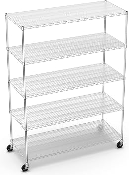 Silver 5 Tier NSF Metal Wire Shelving Units with Shelf Liners, 7500lbs Storage Rack with 4 Wheels for Kitchen, Utility Room, Warehouse, 82" H x 60" L x 24" W