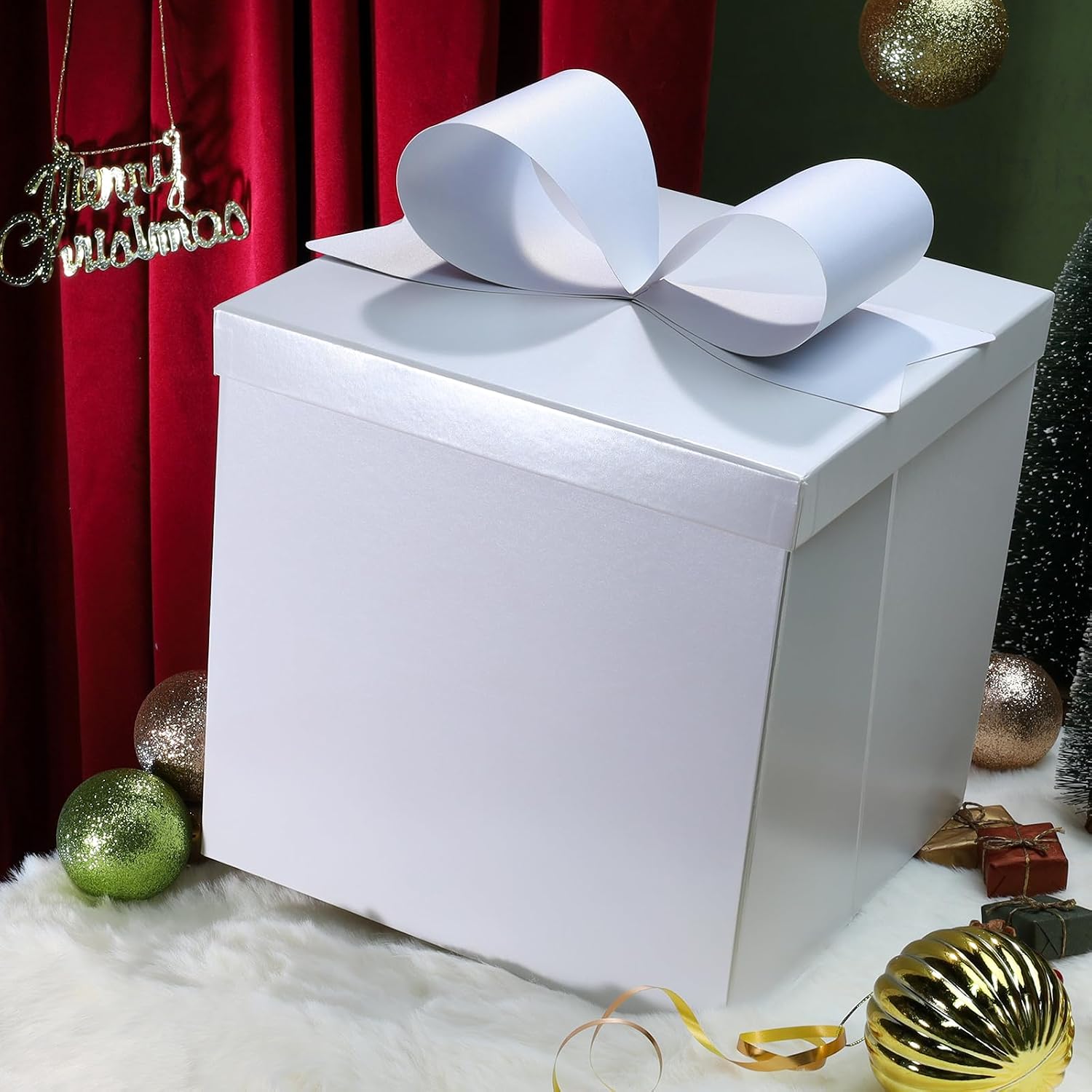LaRibbons Large White Gift Boxes with Lid, 10x10x10 Inch Foldable Design image 4