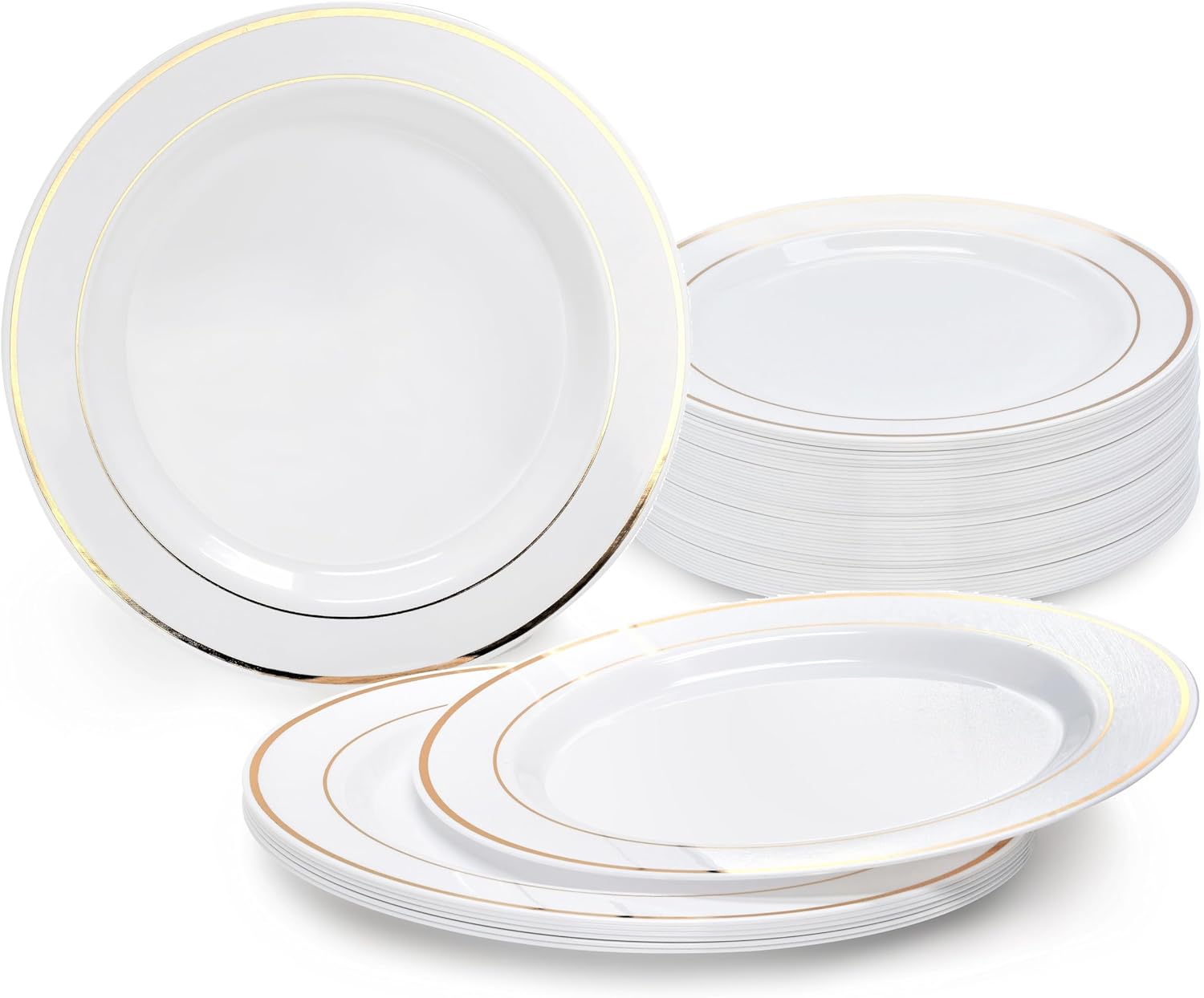 " OCCASIONS " 60 Mugs Pack, Heavyweight Disposable Wedding Party Plastic 8oz Coffee Mugs/Tea Cups/Cappuccino Cups/Espresso Cup with Handles (8 oz Mugs, White & Silver Rim)