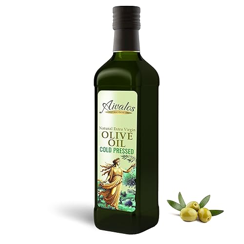 Aivalos Aceite de oliva virgen extra, mediterráneo de origen único, primer prensado en frío, acabado suave y picante, cosecha fresca en vidrio