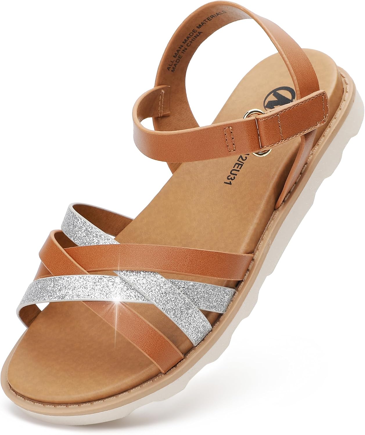 shoeslocker Girls Sandals Open Toe Summer Flat Dress Shoes with Adjustable Straps for Little/Big Kids