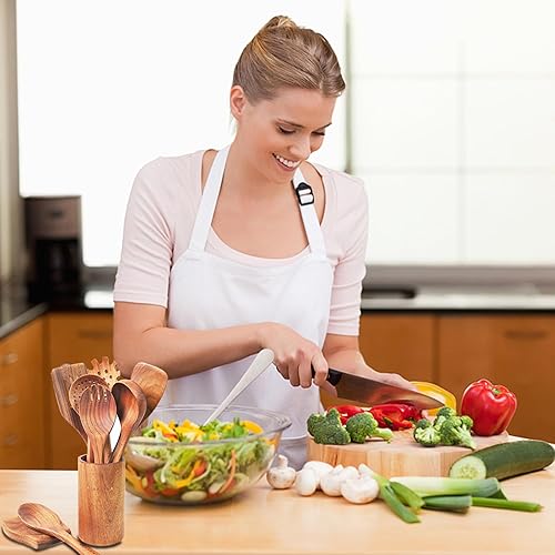 Miniatura 71 de Juego de utensilios de cocina de madera de teca, 7 piezas, utensilios de cocina de madera, incluye espátula