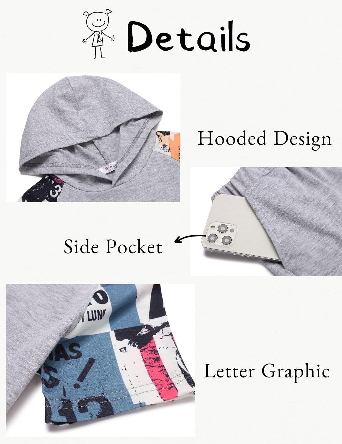 Arshiner Boys 2 Piece Summer Outfits Letter Graphic Colorblock Short Sleeve Hoodie and Short Sets with Pockets 5-12 Years