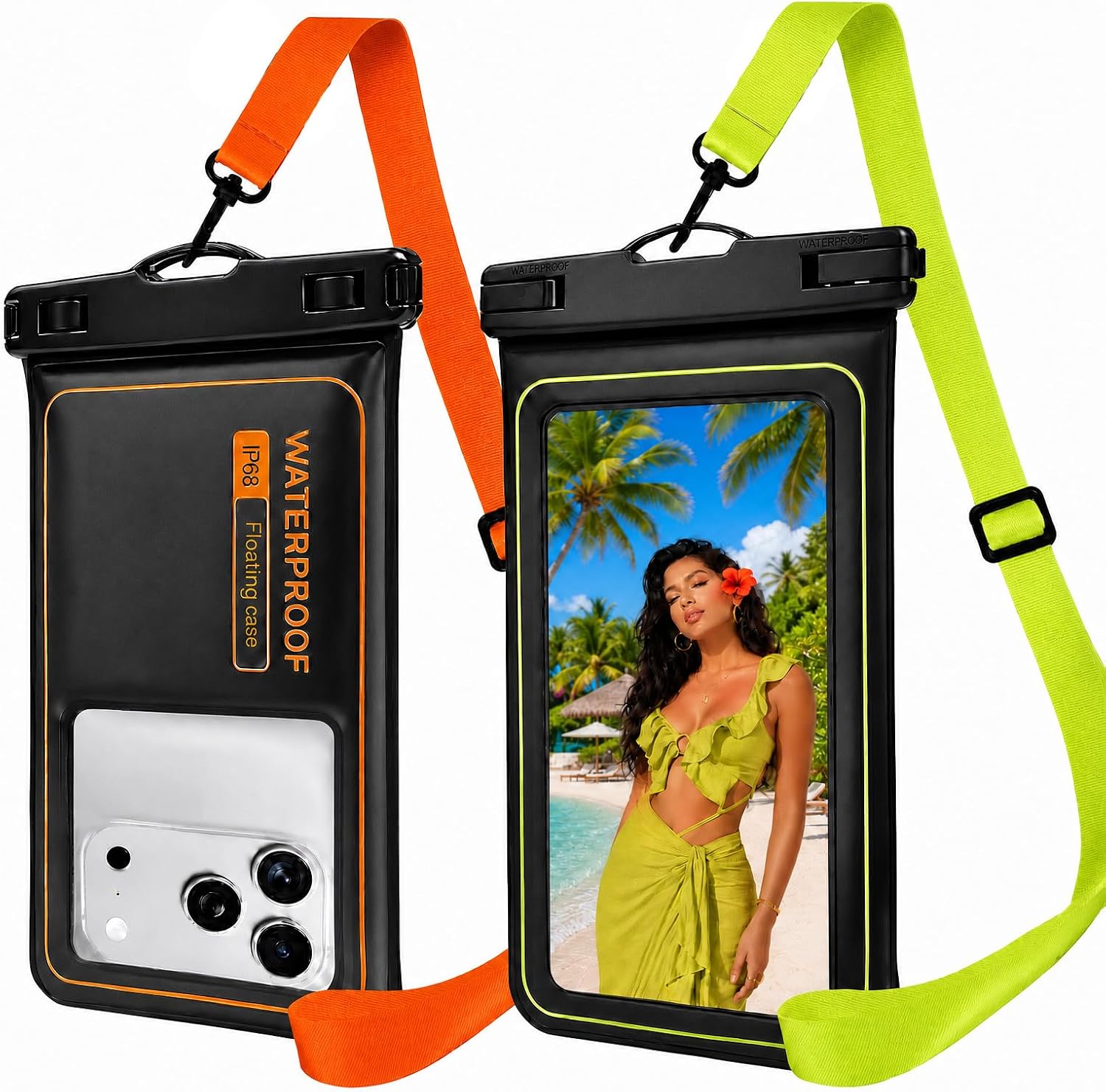 [2 IP68 Floating Waterproof Phone Pouch with Adjustable lanyards, Dry Bag Compatible with iPhone 17 16 15 14/Pro Max, for Samsung S25/S24, Beach Cruise Ship Essential for Kayaking Snorkeling