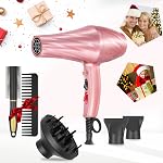 Séchoir à cheveux ionique,2400W Négatif Ion faible bruit Séchoir professionnel à cheveux à séchage rapide avec 2 Vitesses, 3 Réglages de chaleur, bouton de refroidissement, avec diffuseur pour cheveux bouclés et droits (Pink Sakura)