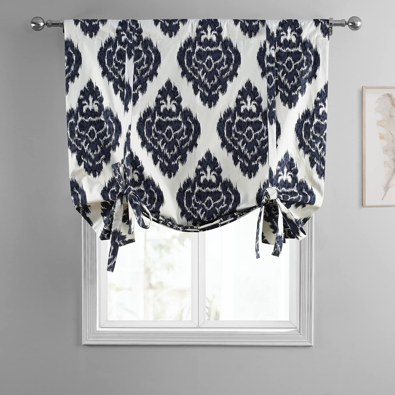 HPD Half Price Drapes Room Darkening Tie Up Curtains 46 X 63 Inch Ikat Printed Cotton Window Roll Up Balloon Curtain for Living Room, Kitchen PRTW-TUD24A-63 (1 Panel), Ikat Blue