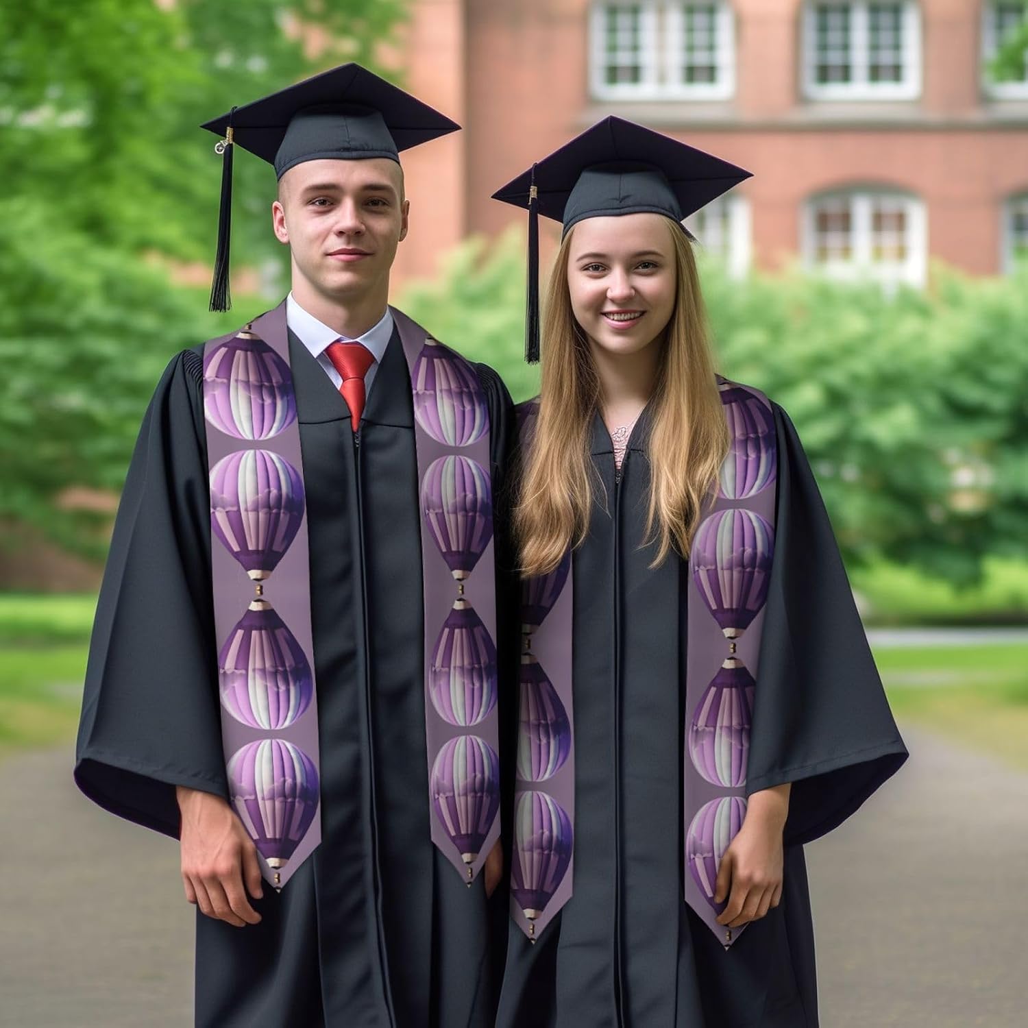 Hot Air Balloon Print Grad Stole For Student Athlete Graduation Stole Customizable Glossy Stoles Graduation