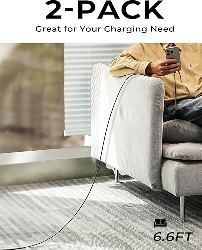 Miniatura 2 de LISEN Para iPhone 16 15 USB C a USB C de carga rápida, 60 W, paquete de 2 cables USB C de 6.6 pies, cable de carga rápida tipo C para iPhone 16 15,